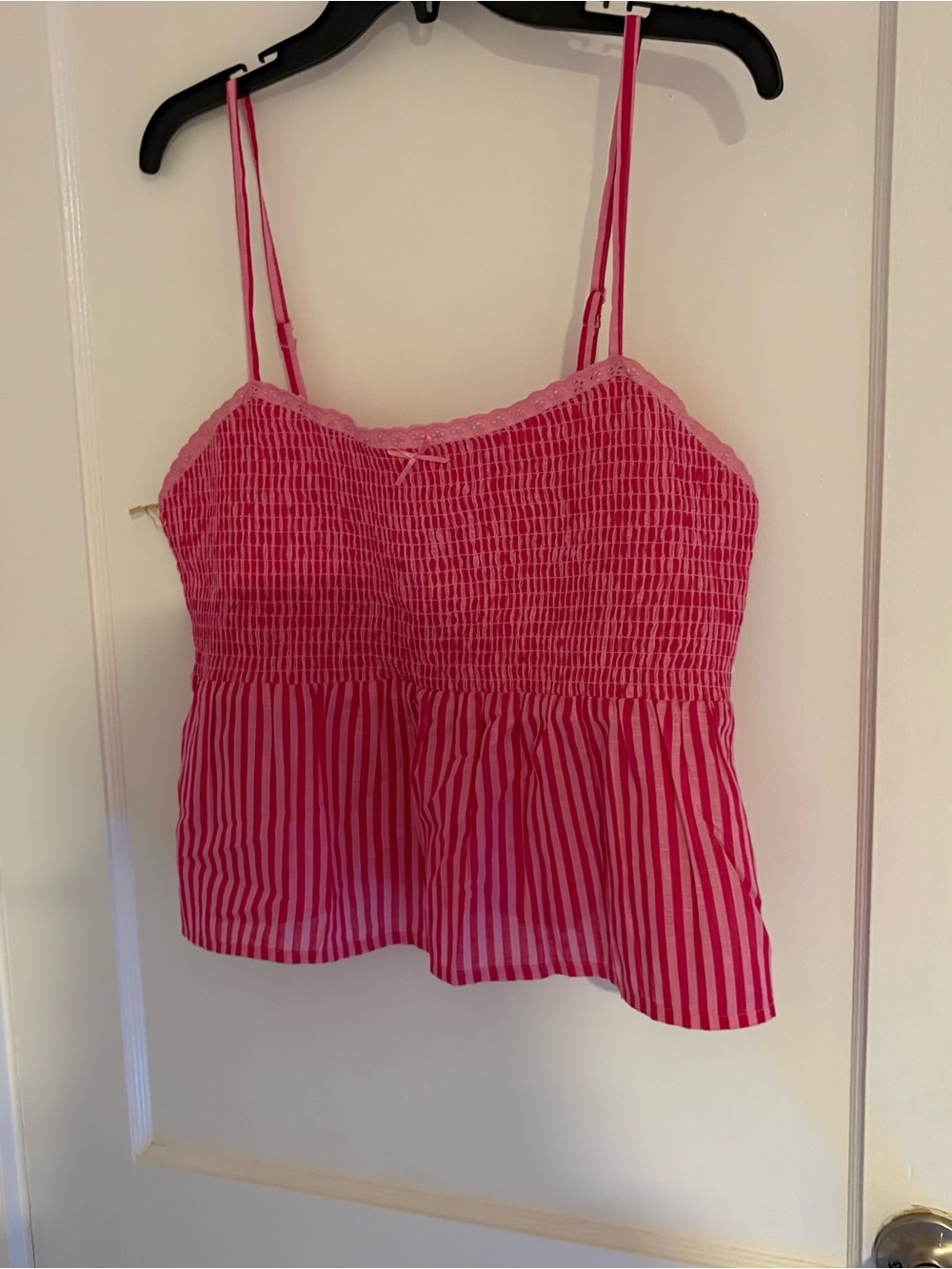 No Boundaries Pink Striped Smocked Cami Top